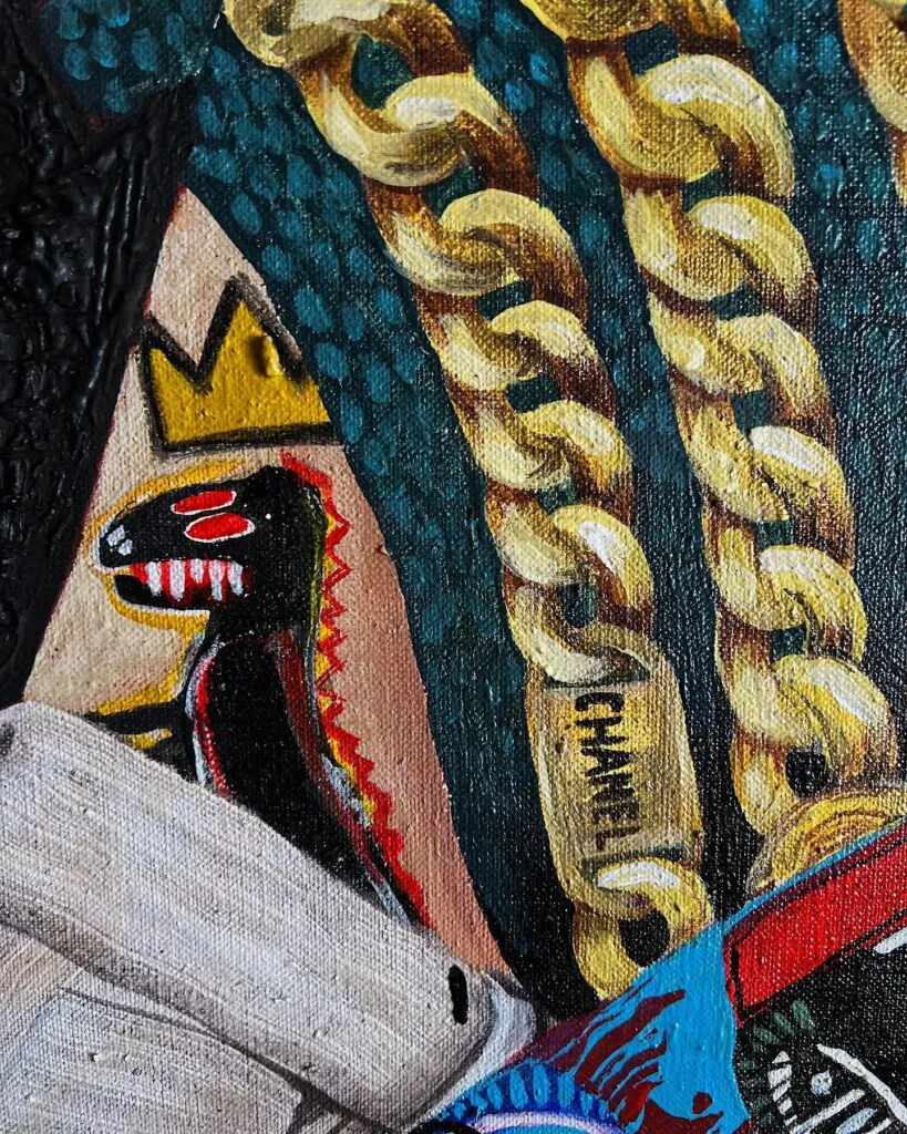 Basquiat Dreams — original pop art painting by PRAKORIN, detail 3