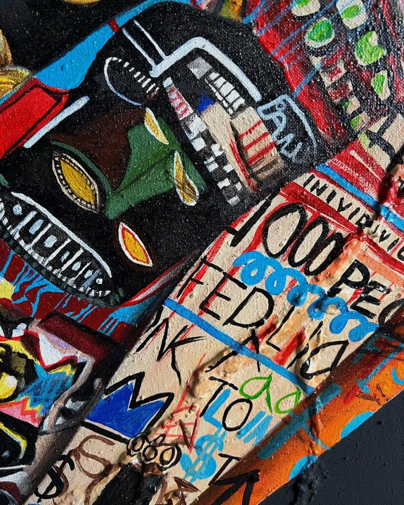 Basquiat Dreams — original pop art painting by PRAKORIN, detail 4