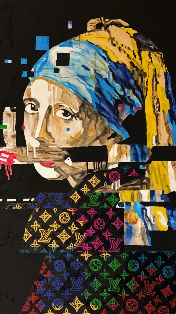 Girl with a Pearl Earring (1) — original pop art painting by PRAKORIN, detail 5