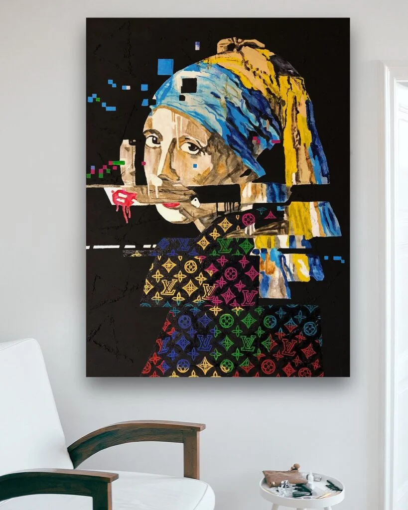 Girl with a Pearl Earring (1) — original pop art painting by PRAKORIN, detail 4