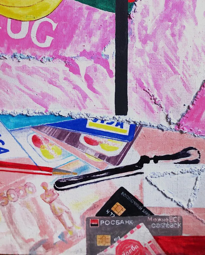 Girl with Peaches (1) — original pop art painting by PRAKORIN, detail 1