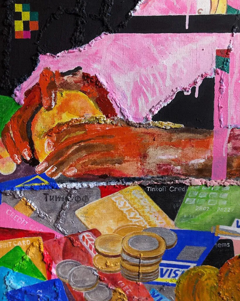 Girl with Peaches (1) — original pop art painting by PRAKORIN, detail 5