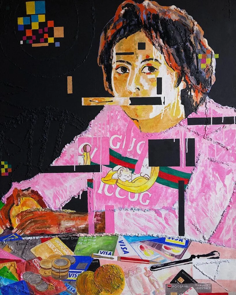 Girl with Peaches (1) — original pop art painting by PRAKORIN