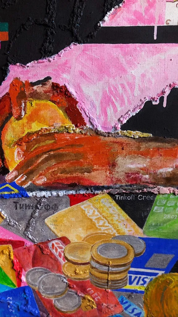 Girl with Peaches (1) — original pop art painting by PRAKORIN, detail 7