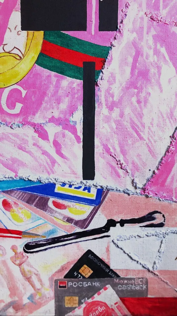 Girl with Peaches (1) — original pop art painting by PRAKORIN, detail 8