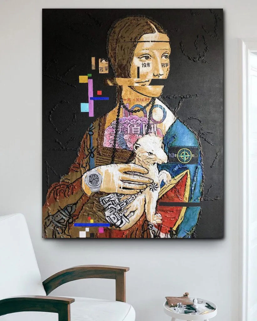 Lady with an Ermine (1) — original pop art painting by PRAKORIN, detail 1