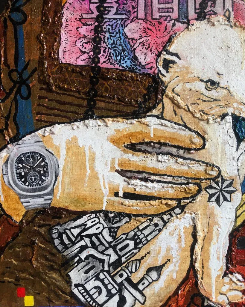 Lady with an Ermine (1) — original pop art painting by PRAKORIN, detail 2