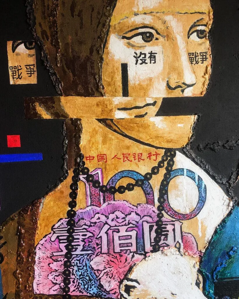 Lady with an Ermine (1) — original pop art painting by PRAKORIN, detail 3