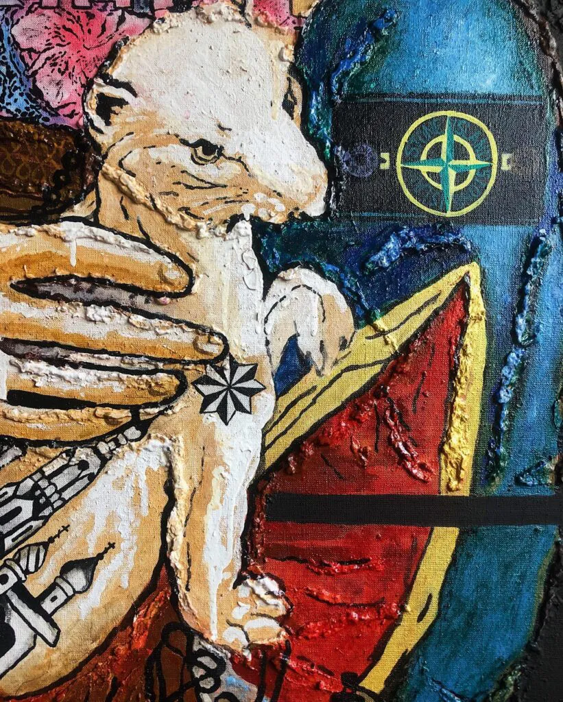 Lady with an Ermine (1) — original pop art painting by PRAKORIN, detail 4