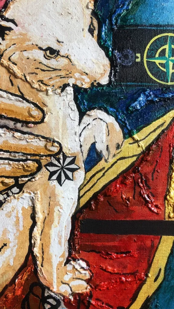Lady with an Ermine (1) — original pop art painting by PRAKORIN, detail 5