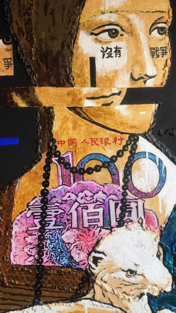 Lady with an Ermine (1) — original pop art painting by PRAKORIN, detail 7