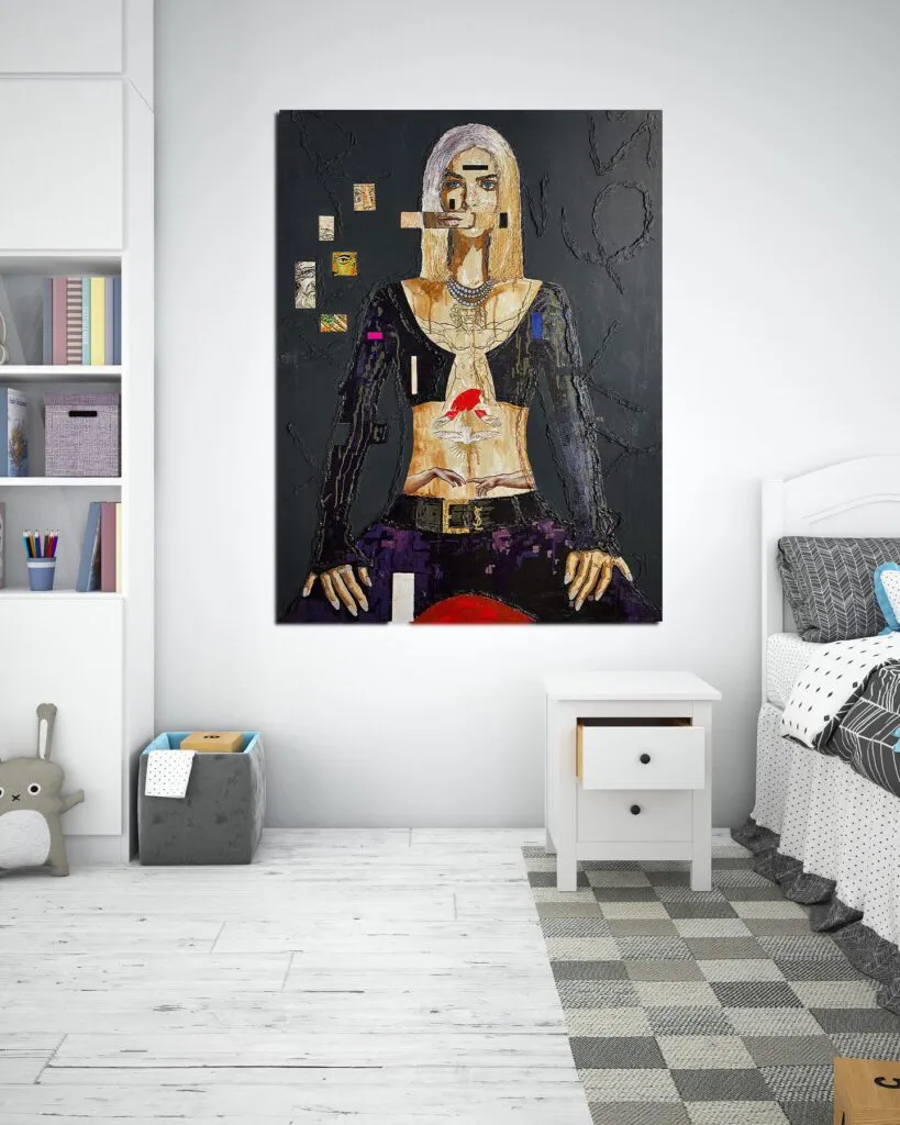 Leonardo Da Vinci Dreams — original pop art painting by PRAKORIN, detail 2