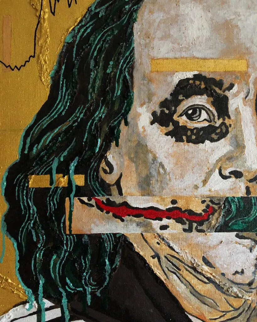 SCAM — original pop art painting by PRAKORIN, detail 1