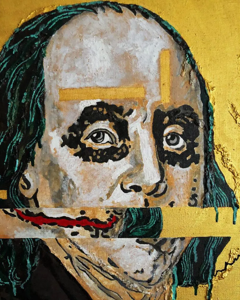 SCAM — original pop art painting by PRAKORIN, detail 4