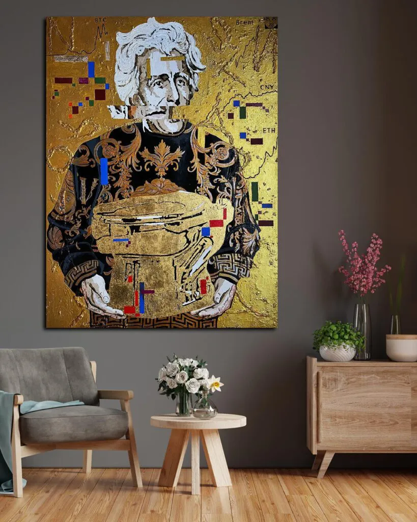 The pure gold — original pop art painting by PRAKORIN, detail 6