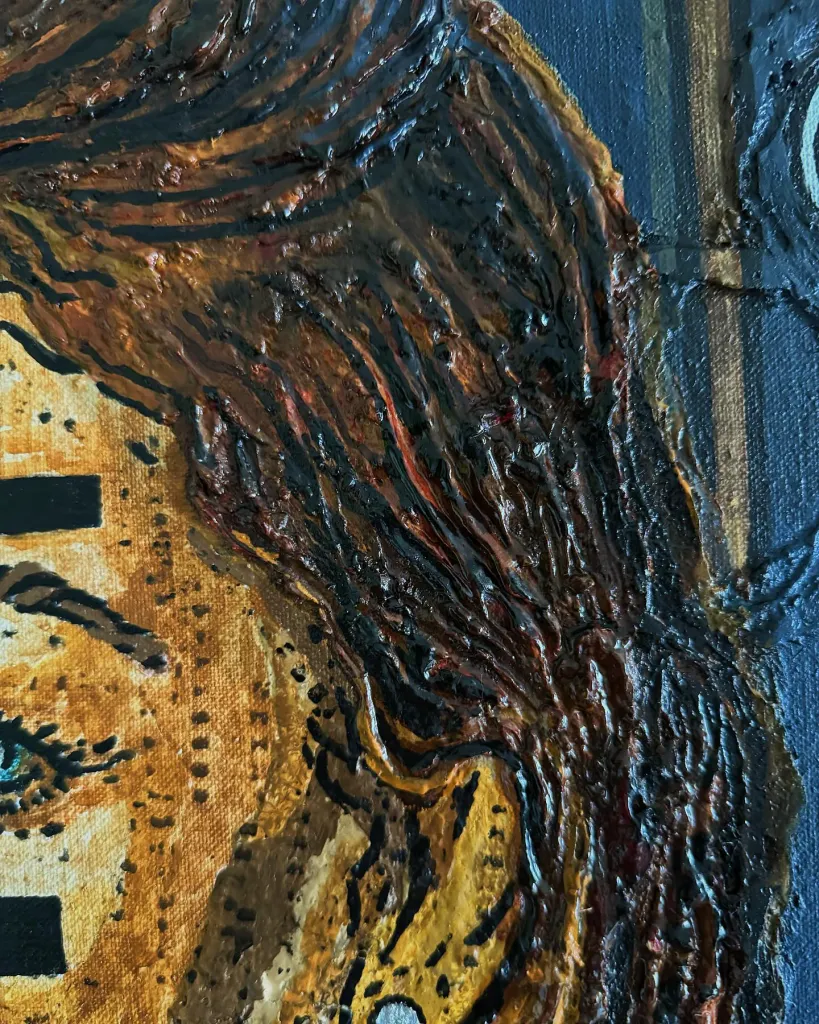 Lady in the mirror — original pop art painting by PRAKORIN, detail 7